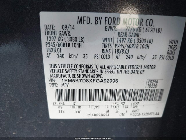 1FM5K7D8XFGA92996 Ford 2015