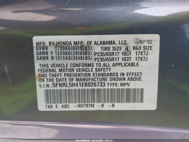 Honda j35z8 2014 5FNRL5H41EB026733 Image 9