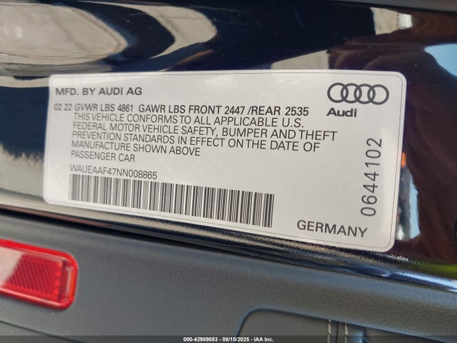 2022 AUDI A4 WAUEAAF47NN008865 Photo 8