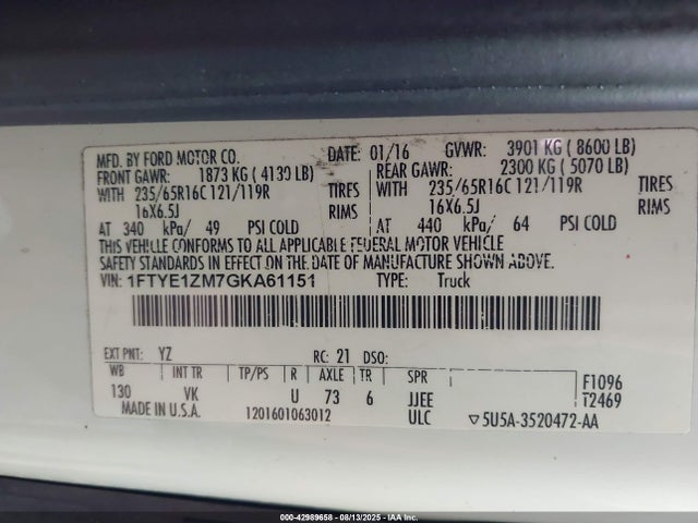 Ford 2016 2016 1FTYE1ZM7GKA61151 Image 9