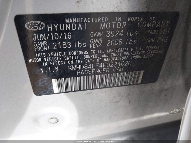 KMHD84LF4HU224020 Hyundai Elantra