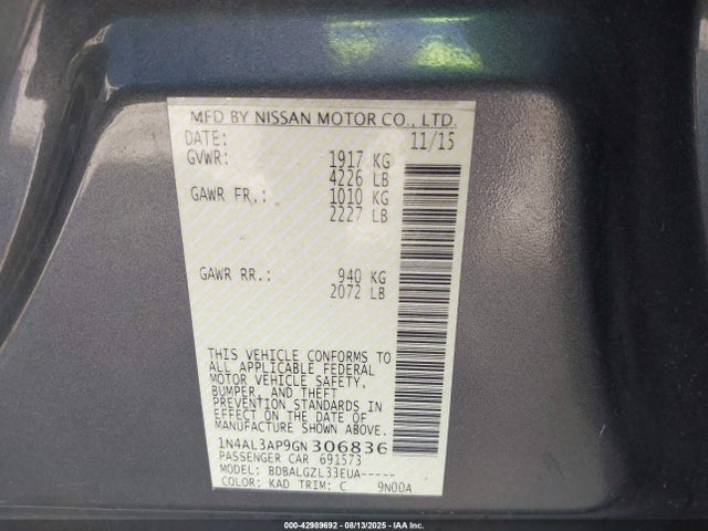 Nissan Altima 2016 1N4AL3AP9GN306836 Image 9