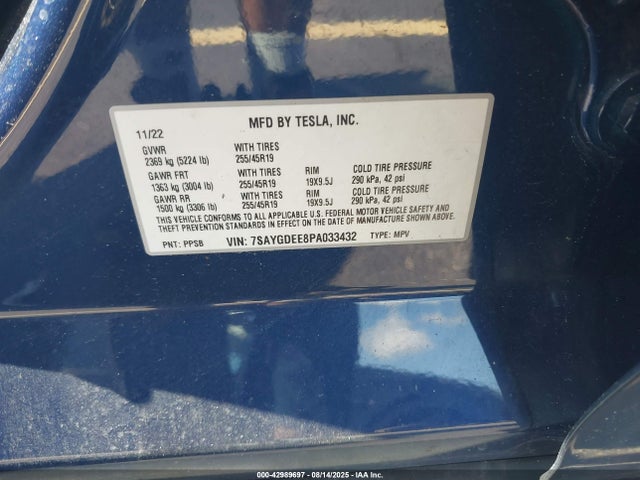 2023 TESLA MODEL Y 7SAYGDEE8PA033432 Photo 8