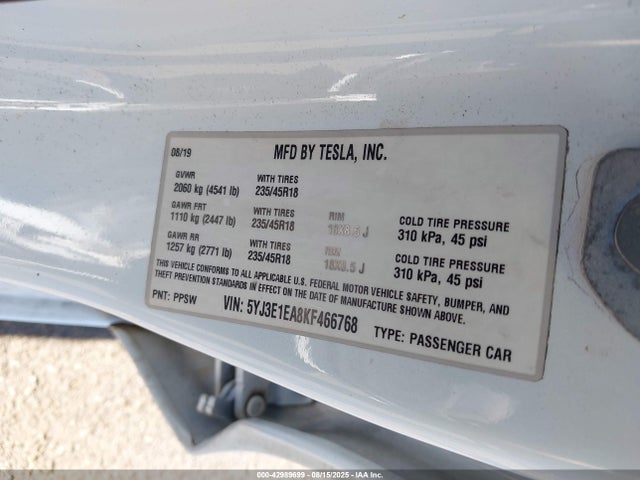 Tesla Model 3 Long Range/mid Range/standard Range/standard Range Plus 2019 5YJ3E1EA8KF466768 Image 27