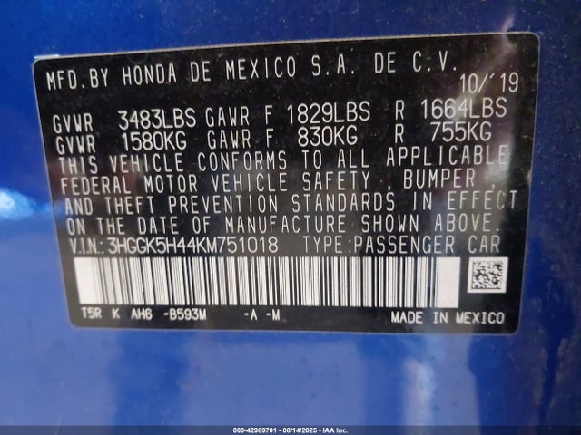 3HGGK5H44KM751018 Honda l15b1