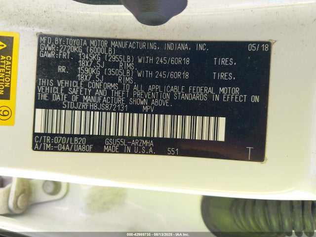 5TDJZRFH8JS872131 Toyota 2gr-fks