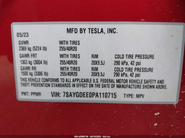2023 TESLA MODEL Y 7SAYGDEE0PA110715 Photo 8