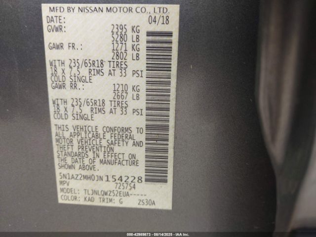 2018 NISSAN MURANO 5N1AZ2MH0JN154228 Photo 8