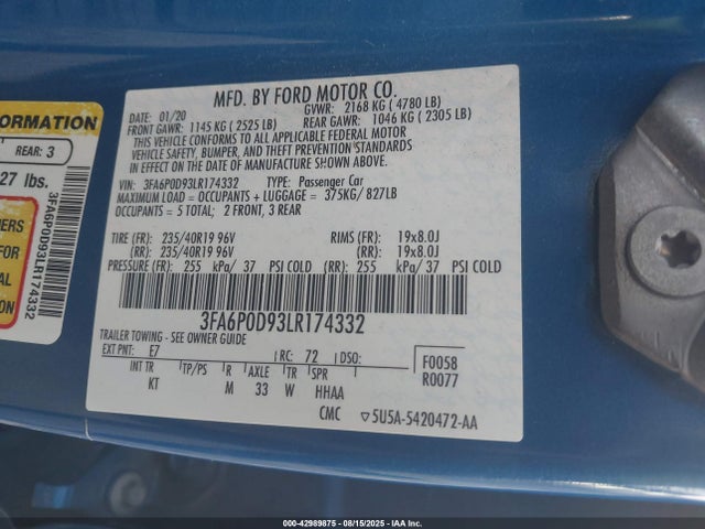 Ford 2.0l gtdi 2020 3FA6P0D93LR174332 Image 9