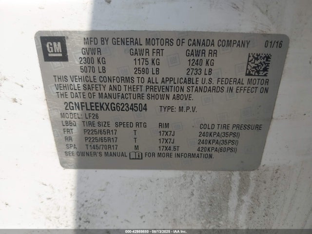 Chevrolet lea - e85 max, aluminum 2016 2GNFLEEKXG6234504 Image 9