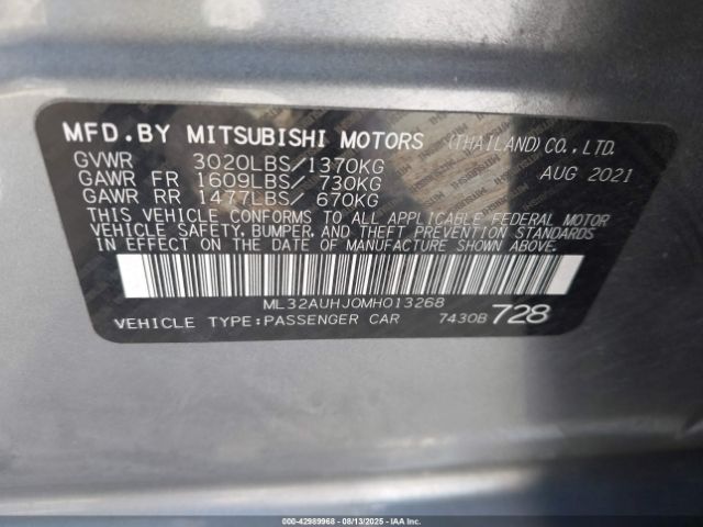 2021 MITSUBISHI MIRAGE ML32AUHJ0MH013268 Photo 8