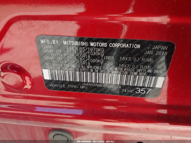 JA4AR3AW9JU002574 Mitsubishi mivec
