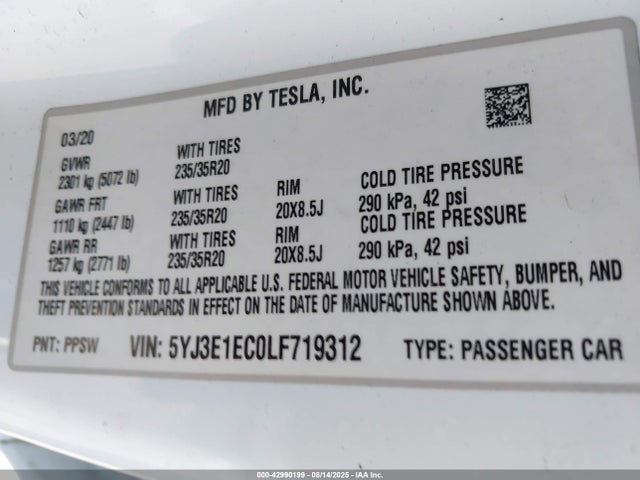 2020 TESLA MODEL 3 5YJ3E1EC0LF719312 Photo 8