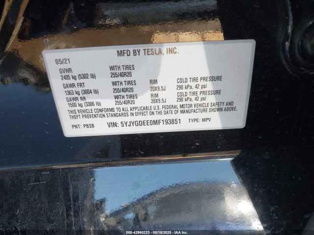 2021 TESLA MODEL Y 5YJYGDEE0MF193851 Photo 8