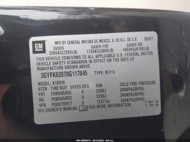 2008 CADILLAC ESCALADE EXT 3GYFK62878G117845 Photo 8