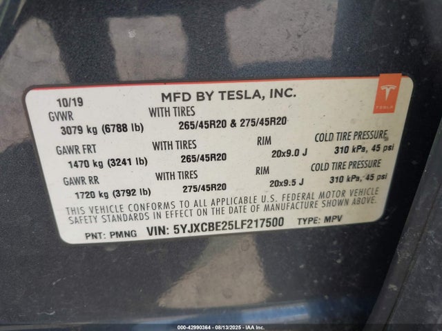 2020 TESLA MODEL X 5YJXCBE25LF217500 Photo 8