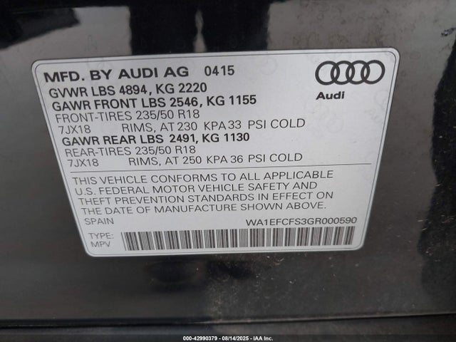 WA1EFCFS3GR000590 Audi 2.0t