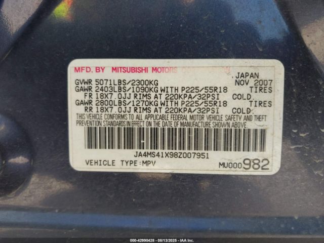 2008 MITSUBISHI OUTLANDER JA4MS41X98Z007951 Photo 8