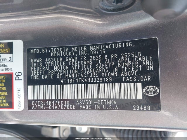 Toyota 2ar-fe 2017 4T1BF1FK4HU329189 Image 9