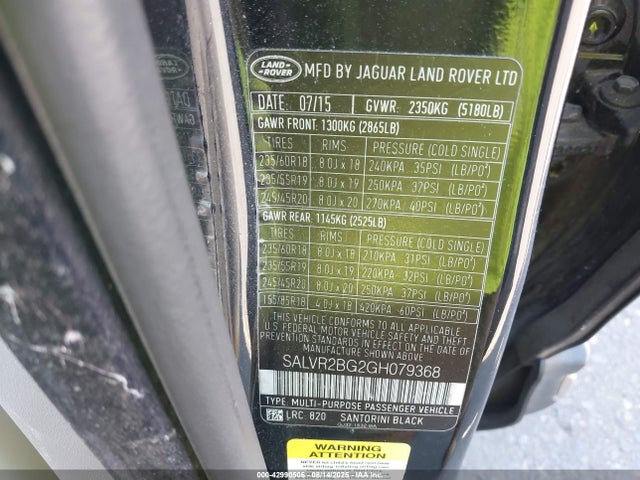 Land Rover gtdi lev3 sulev30 2016 SALVR2BG2GH079368 Image 9