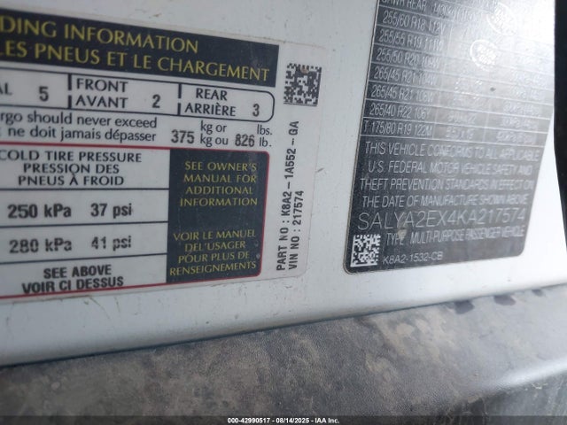 Land Rover aj20p 2019 SALYA2EX4KA217574 Image 9