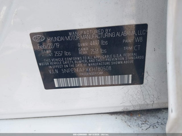 5NPE24AFXKH780508 Hyundai gdi theta-ii