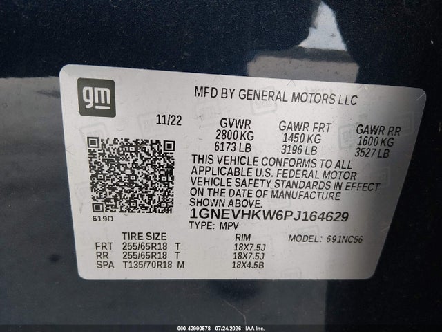 1GNEVHKW6PJ164629 Chevrolet Traverse Awd Lt Leather