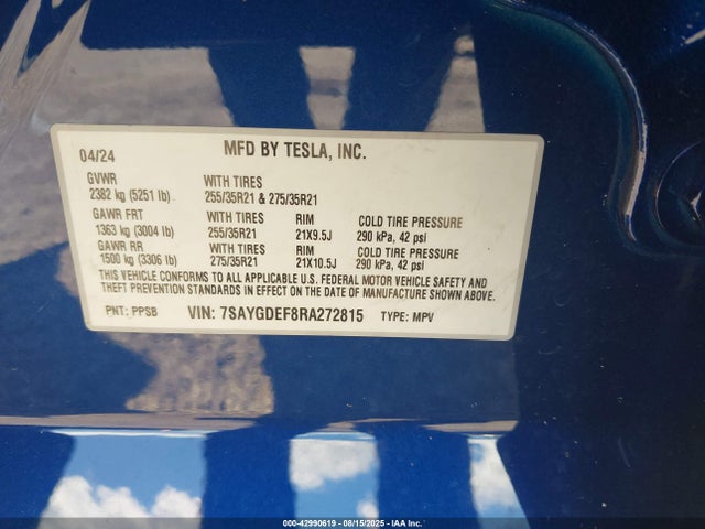 2024 TESLA MODEL Y 7SAYGDEF8RA272815 Photo 8