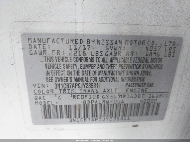 Nissan 2018 2018 3N1CB7AP9JY235311 Image 9