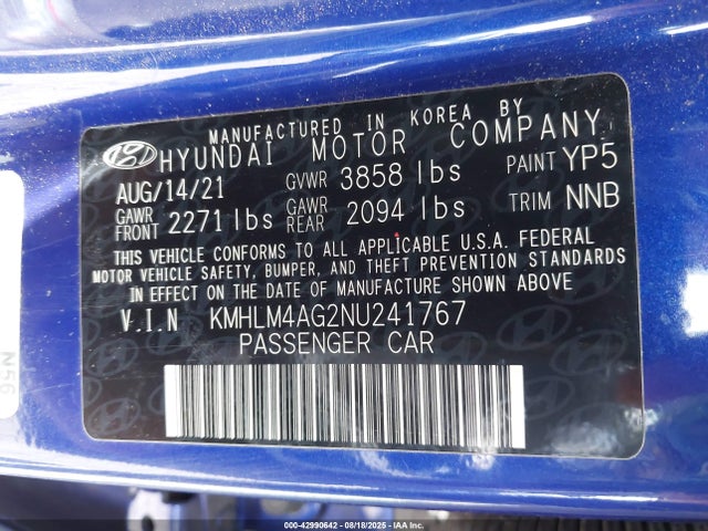 KMHLM4AG2NU241767 Hyundai mpi nu pe