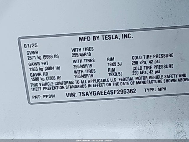 2025 TESLA MODEL Y 7SAYGAEE4SF295362 Photo 8