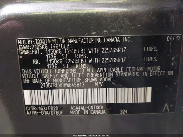 Toyota 2ar-fe 2017 2T3BFREV8HW645843 Image 9