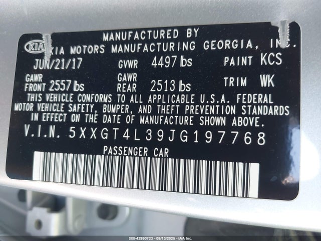 5XXGT4L39JG197768 KIA gdi