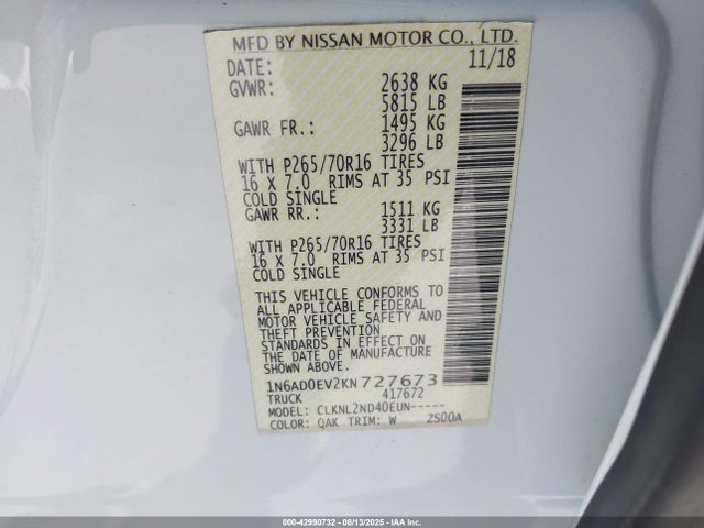Nissan Frontier 2019 1N6AD0EV2KN727673 Image 9