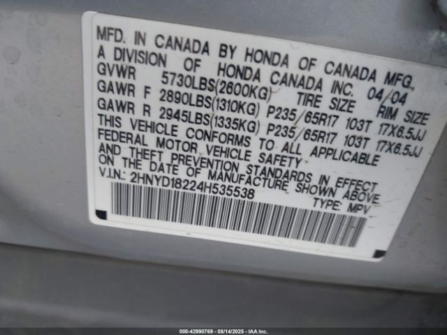 2004 ACURA MDX 2HNYD18224H535538 Photo 8