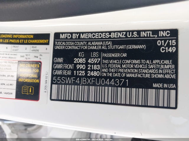 Mercedes-Benz C-Class 2015 55SWF4JBXFU044371 Image 9