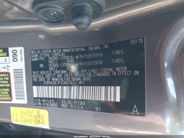 5TDYK3DC1FS596678 Toyota 2gr-fks