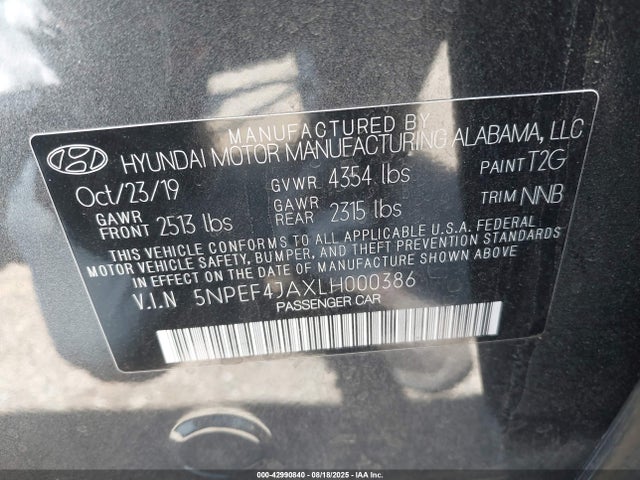 5NPEF4JAXLH000386 Hyundai gdi theta iii