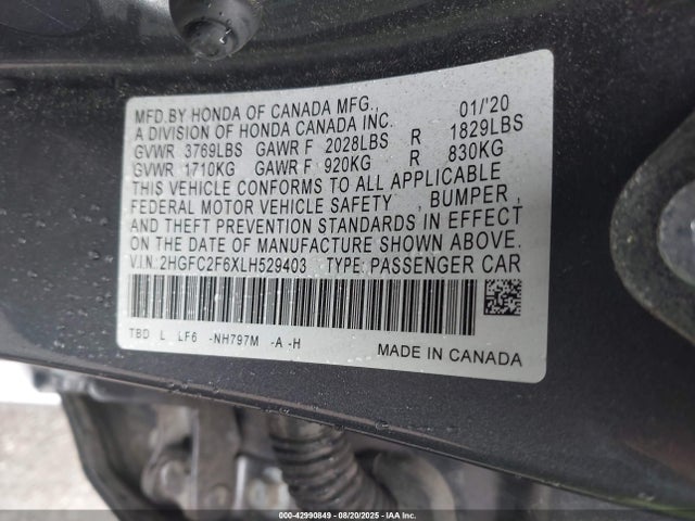 Honda k20c2 2020 2HGFC2F6XLH529403 Image 9