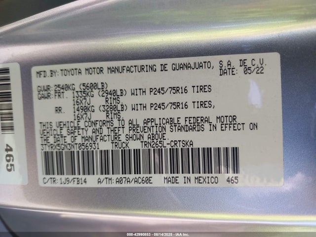 Toyota 2tr-fe 2022 3TYRX5GN3NT056931 Image 9