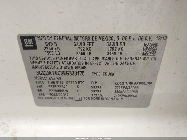 3GCUKTEC3EG339175 Chevrolet l83 - vvt, afm (active fuel management), aluminum