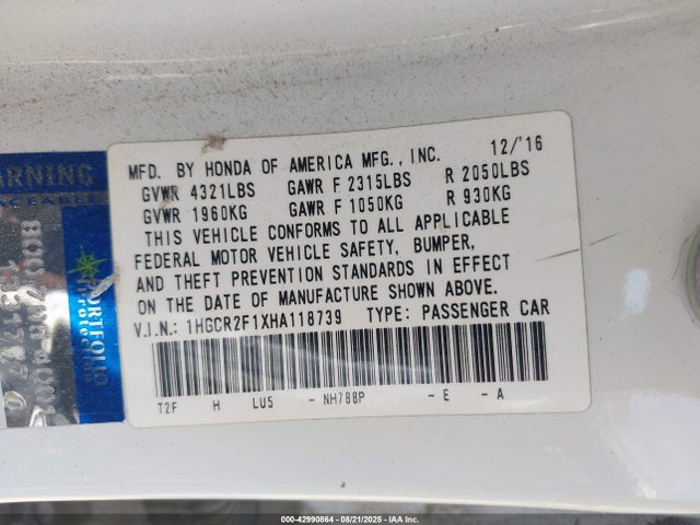 1HGCR2F1XHA118739 Honda k24w1
