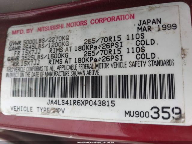 1999 MITSUBISHI MONTERO SPORT JA4LS41R6XP043815 Photo 8