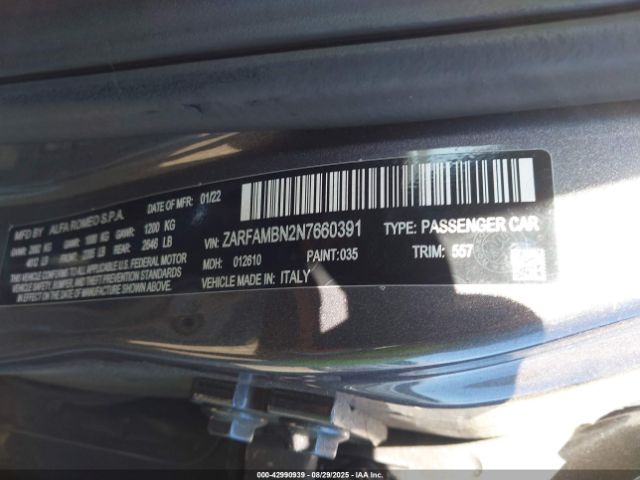2022 ALFA ROMEO GIULIA ZARFAMBN2N7660391 Photo 8