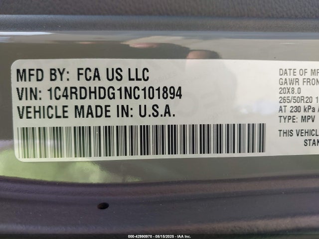 1C4RDHDG1NC101894 Dodge Durango