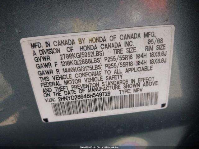 2008 ACURA MDX 2HNYD28648H549729 Photo 8