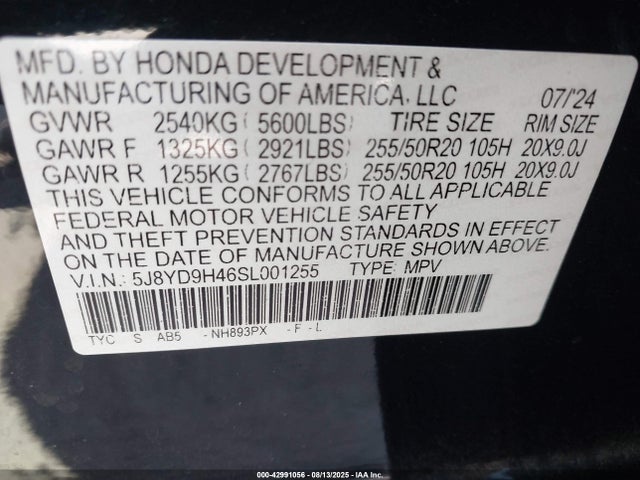 5J8YD9H46SL001255 Acura j35y5