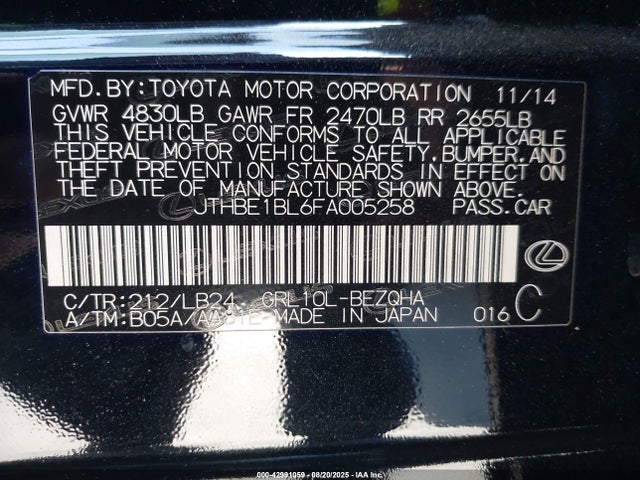 Lexus 2gr-fse 2015 JTHBE1BL6FA005258 Image 9