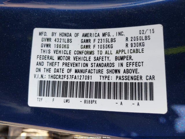 Honda k24w1 2015 1HGCR2F57FA127091 Image 9