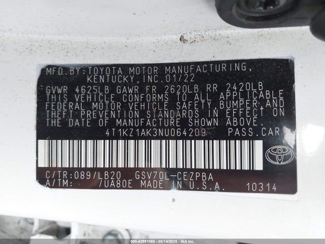 4T1KZ1AK3NU064209 Toyota 2gr-fks